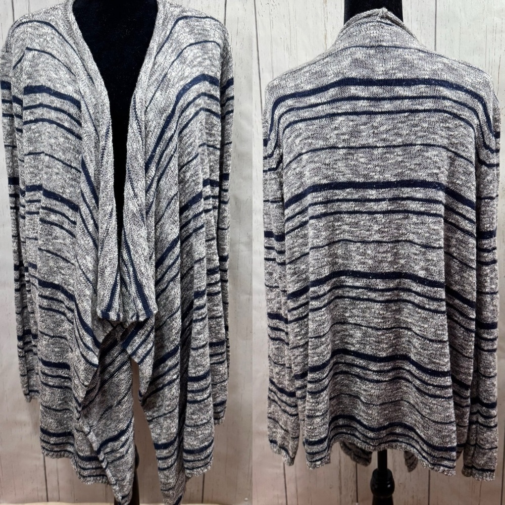 Lane Bryant Cardigan Knit Open Front Striped Beachy Draping Layering Coastal